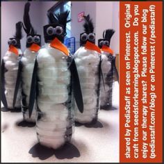 the penguins are made out of plastic bottles