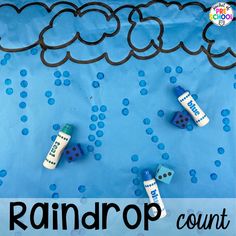 a bulletin board with dices on it and the words raindrop count to 10