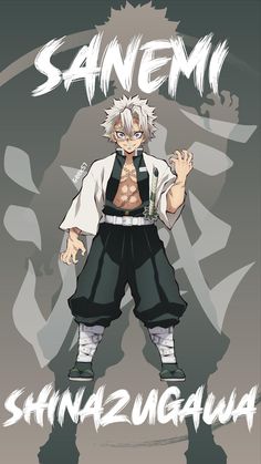 an anime character with white hair and black pants standing in front of a gray background