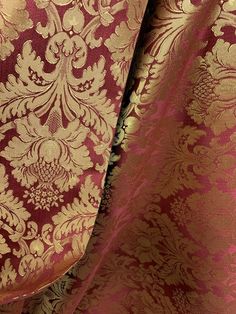 A beautiful, burgundy and gold, damask jacquard brocade with a floral pattern. It is great for curtains, drapery, wall coverings, and other crafts projects. High quality. Sold by the yard. (1 yard= 36 in.) Width is 110 in. All orders will be cut in one continuous piece. Free shipping in US. For any large or wholesale orders, message us. Thank you for your time and business! Floral Upholstery Fabric, Red Damask, Floral Upholstery, Damask Print, Burgundy And Gold, Gold Print, Brocade Fabric, Chenille Fabric, Damask Pattern