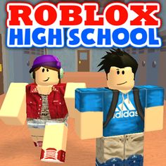 the roblox high school game has two boys standing next to each other in front of a building