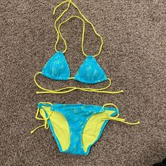 Neon Blue And Yellow Crochet Bikini. Never Worn. Brand New. Victoria's Secret Yellow Beachwear, Victoria's Secret Yellow Swimwear For Vacation, Victoria's Secret Yellow Beachwear Swimwear, Victoria's Secret Fitted Yellow Swimwear, Fitted Yellow Victoria's Secret Swimwear, Blue And Yellow Crochet, Yellow Crochet, Neon Blue, Victoria Secret Swim