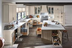 a large kitchen with lots of counter space