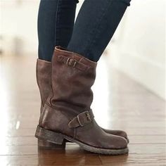 Category:Boots; Upper Materials:PU; Embellishment:Buckle; Season:Winter,Spring   Fall; Heel Type:Chunky Heel; Gender:Women's; Toe Shape:Round Toe; Type:Booties Ankle Boots; Style:Minimalism,Industrial Style,Elegant,Casual,Vintage; Heel Height(inch):1-2; Outsole Materials:Rubber; Occasion:Daily,Outdoor; Closure Type:Loafer; Listing Date:11/03/2023; Production mode:External procurement; 2024 Trends:Plus Size,Biker boots; Size chart date source:Provided by Supplier. Large Size Womens Shoes, Leather Motorcycle Boots, Biker Shorts Outfit, Brown Boots Women, Popular Boots, Equestrian Boots, Buckle Ankle Boots, The Tube, Beige Shoes