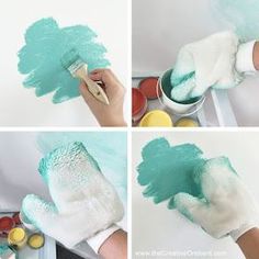 the process of painting white and green paint