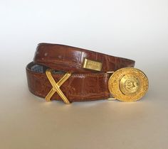 "GIANFRANCO FERRE BELT Leather Vintage Belt Authentic Gold Plated Buckle Brown Color Size 80 Made in Italy 1980s Collectible Rare Made of leather featuring gold-tone buckle closure and some details, collectible Dimensions : Length 31.5\" (80 cm),  Width 1.5\" (3.7 cm) Good vintage condition, slight erased, see all pictures please. Please note : All items will be very well and carefully packed.                         All parcels are sent by Standard mail. If you want Priority mail, please contac Authentic Gold, Leather Belt Buckle, Safety Pin Brooch, Gianfranco Ferre, Beautiful Belts, Belt Leather, Vintage Belt, Vintage Belts, Original Jewelry