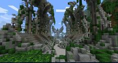 an image of a very nice looking area with trees and bushes on the ground in minecraft