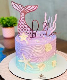 Mermaid Theme Birthday Cake Simple, Mermaid 3rd Birthday Cake, Mermaid Rainbow Party, Buttercream Mermaid Cake, Mermaid Cakes For Girls Birthday, Oneder The Sea Cake, Simple Mermaid Birthday Cake, Cake Ideas For Girls Birthday, Simple Mermaid Cake