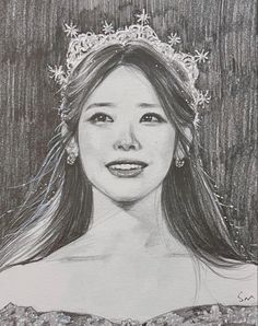 a pencil drawing of a woman wearing a tiara