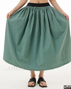 Fisdy - Relaxed A-line Skirt with Loose and Flouncy Design Midi Skirt Casual, Body Skirt, Maxi Skirt Style, Khaki Skirt, Color Skirt, Crop Top Dress, Grown Women, Half Skirt, Long Sleeve Short Dress