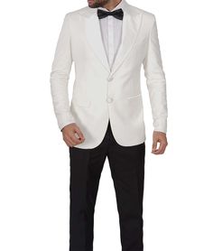 Two Button Ivory Tux For Men
Elevate your formal style with the Men's Peak Lapel Ivory Tuxedo Jacket. Crafted for sophistication, this classic tuxedo jacket showcases a harmonious blend of elegance and timeless charm. The peak lapel design adds a touch of refinement, making it suitable for weddings, galas, and upscale events. Whether you're the groom or a guest, this jacket ensures you make a memorable entrance. Elevate your formal look with the Men's Peak Lapel Ivory Tuxedo Jacket. Classic Single Breasted Tuxedo For Wedding, Classic Tailored Blazer For Wedding, Classic Tailored Wedding Blazer, Classic Wedding Tuxedo Single Breasted, Single Button Tuxedo Blazer For Formal Occasions, Formal Single Button Tuxedo Blazer, Elegant Slim Fit Single Button Tuxedo, Classic Blazer With Suit Collar For Wedding, Classic Single Button Blazer For Wedding