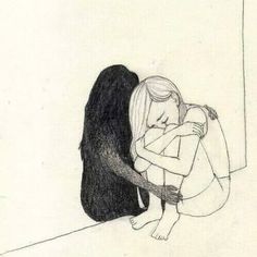 a pencil drawing of a girl hugging a bear