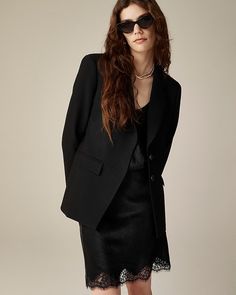 J.Crew: Madelyn Blazer In Four-season Stretch For Women Elegant Outerwear With Suit Collar For Semi-formal Occasions, Elegant Fitted Long Sleeve Blazer, Elegant Tailored Long Sleeve Blazer, Elegant Single-breasted Long Sleeve Blazer, Elegant Long Sleeve Fall Suits, Elegant Long Sleeve Single Breasted Blazer, Spring Black Single Breasted Suits, Elegant Fall Blazer For Office, Elegant Structured Blazer For Fall