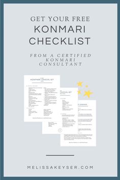 the free konmari checklist from a certified consulting assistant is on display