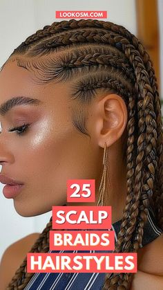 25 Scalp Braids Hairstyles for Any Event Natural Black Hairstyles Cornrows, Braids With Hair Added In, Regular Cornrow Braids, Easy Summer Braided Hairstyles, Medium Feed In Braids Cornrows, Summer Braid Styles 2024, Corn Rolls Natural Hair, Cornrow Extensions Braids, Cornrow Parting Pattern