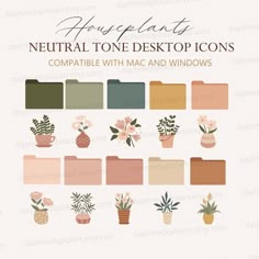 the color palettes for neutral tone desktop icons are shown in different colors and sizes