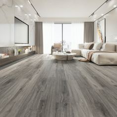 Monte Carlo - Dynasty Plus Collection Waterproof Flooring - The Flooring Factory Gray Tiles Living Room Floor, Grey Hardwood Floors Living Room, Grey Wood Floors Living Room, Grey Flooring Living Room, Floor Bedroom Ideas, Grey Wooden Floor, Grey Hardwood Floors, Wpc Flooring, Grey Vinyl Flooring