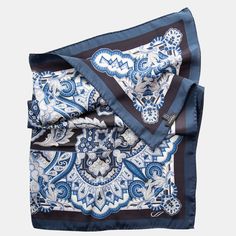 This scarf features an elegant paisley pattern in rich hues of rich hues of blue and black. The combination of these colors creates a stunning accessory that adds a touch of warmth and sophistication to any outfit. I chose the name "Malta" because, like the island country itself, this foulard is a blend of vibrant history and timeless beauty, making it a perfect addition to your wardrobe. Details Classic foulard size: Approx. 35" x 35" (90 x 90cm). Once made famous by the likes of Audrey Hepburn Formal Silk Scarf With Paisley Print, Formal Paisley Print Silk Scarf, Elegant Blue Shawl Scarves, Blue Bohemian Scarf With Paisley Print, Blue Paisley Print Bohemian Scarf, Blue Bohemian Paisley Print Scarves, Elegant Silk Scarves With Paisley Print, Luxury Blue Silk Scarves, Luxury Blue Silk Scarf