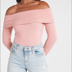 A Cozy Knit Material Makes This Off-The-Shoulder Top The Perfect Item To Grab Out Of Your Closet This Season. Style With Jeans, Skirts, Or Leather Pants. Top Spring Outfits, Shoulder Tops Outfit, Baby Pink Top, Easy Trendy Outfits, Cozy Knit, Shoulder Shirts, Off The Shoulder Top, Off Shoulder Tops, Cozy Knits