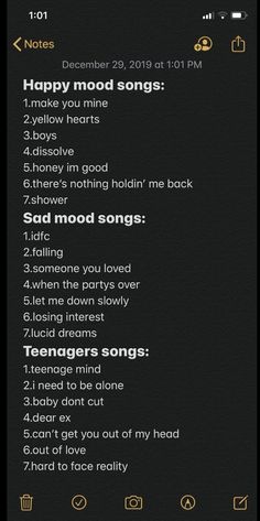 an iphone screen with the words happy mood songs on it