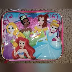 New Disney Princess Lunch Bag, Nwt, Insulated, Zipper Closure, Cushioned Handle. Pink Character Bag For Disney Trips, Character Style Pink Bag For Disney Trips, Disney Character Print Bags For Disney Trips, Disney Character Print Multicolor Bags, Cute Multicolor Bags For Disney Trips, Character Print Bags For Disney Trips, Disney Character Print School Bag, Disney Princess Lunch Bag, New Disney Princesses