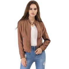 Refresh your moto jacket collection with this lightweight jacket. Simple and understated, designed with a stand collar and centre-front zip closure, making it versatile for styling up and down. It boasts button embellishments across the cuffs and neckline, inspired by the classic biker design. A contemporary join on a classic design, pair this with jeans or over a dress for a chic outfit. Size: medium. Color: brown. Gender: female. Age Group: adult. Pattern: Solid. Material: Polyester. Casual Long Sleeve Biker Jacket With Zip Fly, Casual Fitted Biker Jacket With Stand Collar, Casual Brown Biker Jacket With Zipper Closure, Casual Brown Biker Jacket With Zipper, Spring Biker Jacket With Long Sleeves, Casual Long Sleeve Biker Jacket With Ykk Zipper, Spring Casual Biker Jacket With Zipper Closure, Spring Windbreaker With Zipper Closure And Stand Collar, Spring Casual Biker Jacket With Zipper