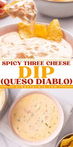 This Spicy Three Cheese Dip is a delicious 4th of July appetizer recipe featuring roasted peppers, creamy cheeses, and a bold spice blend. This homemade spicy dip is ready in 20 minutes. Pin this easy party food idea! Qdoba Diablo Queso Recipe, Queso Diablo Recipe, Cheese Dip Queso, Spanish Dip, Spicy Queso Dip, Spicy Cheese Dip, Vegetarian Appetizer, Spicy Dip