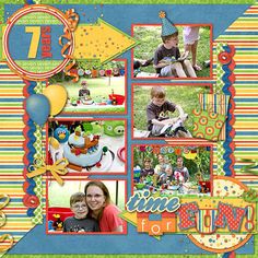 a scrapbook page with an image of two people and a child in the background