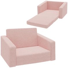 two pink couches sitting next to each other