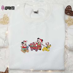 mickey mouse and pluto on a train applique t - shirt for girls or boys