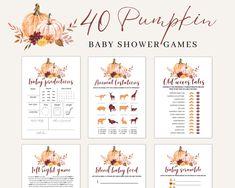 the baby shower game is shown with pumpkins and flowers