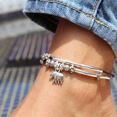 Lucy Anklet shown with the Elephant charm, sold separately Elegant Silver Beads Anklets For Festival, Silver Spiritual Anklets As Gift, Elegant Flexible Silver Anklets, Elegant Adjustable Anklets With Silver Beads, Silver Adjustable Spiritual Anklets, Silver Anklets Designs, Anklets Diy, Silver Ankle Bracelet, Oxidised Silver Jewelry