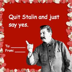 a man pointing to the left with hearts around him and text that reads, quit stalin and just say yes