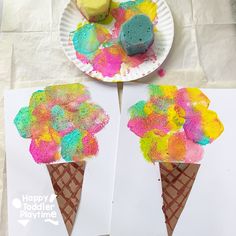 Easy Sponge Painted Ice Cream Craft - Happy Toddler Playtime Ice Cream Sponge Painting, I’ve Cream Craft, Melted Ice Cream Craft, Icecream Crafts For Kids Summer, Sweet Treat Crafts For Toddlers, Baking Crafts For Toddlers, Picnic Art For Toddlers, Icecream Crafts Toddlers, Summer Season Activities For Preschool