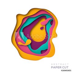 abstract paper cut design with colorful shapes on white background, for use in greeting cards or posters