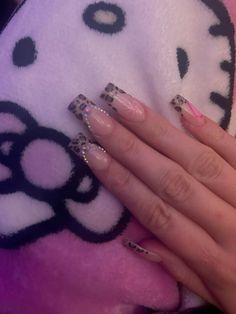 #nails #naildesign #leopard #y2k Fall Y2k Nails, Y2k Nails Brown, Short 2000s Nails, Y2k Nails Square, Cute Y2k Nails, Leopard Y2k, Y2k Nail Inspo Cheetah Print, Y2k Leopard Print, Cheetah Hello Kitty Nails