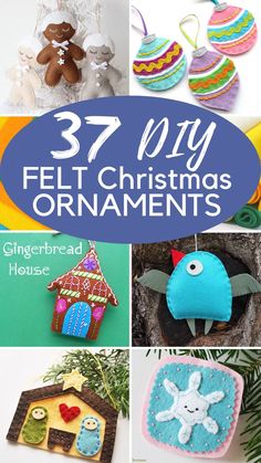 DIY felt ornaments for Christmas, felt snowflake ornament, felt bird ornament, felt gingerbread house ornament, felt gingerbread men ornaments Felt Ornament Patterns, Easy Diy Christmas Tree, Christmas Tree Ornaments To Make, Diy Felt Christmas, Christmas Crafts Sewing, Advent Crafts, Felt Christmas Tree Decorations