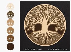 an image of a tree with roots cut out and printed in different colors on black paper