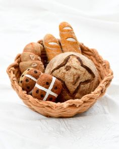 Felt Weave Basket - Gingerbead Colour (Basket Only) - Tara Treasures Paper Mache Food, Felted Fruit, Types Of Baskets, Felted Basket, Felt Basket, Weave Basket, Bakery Goods, Baguette Bread, Heirloom Toys