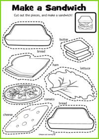 make a sandwich cut out the pieces and make a sandwich coloring page for kids to color