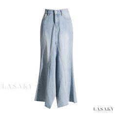 Lasaky - Sensational High-Waisted Reversible Split Denim Skirt Baggy High Waist Bottoms With Frayed Hem, High Waist Baggy Bottoms With Frayed Hem, Split Denim Skirt, Denim Pattern, Fishtail Skirt, Denim Skirt Women, Denim Patterns, Estilo Chic, Line Skirt