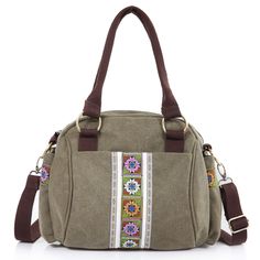 PRICES MAY VARY. Embroidered canvas crossbody bags for women. Made by high quality Canvas, Copper buckle and zipper. Sturdy and durable canvas purse. Casual style and cloth tote handbag. Multi-purpose fabric sholuder bags for most occations and collections: daily, party, festival, street, work,travel.Or Casual,vintage, boho and summer. Great size for everyday use to hold ipad 10.2", Kindle, phone, purse, LESS clothes, scarf and makeup, etc..NOT FIT 14" laptop. Heigh:11.8"; Front width: 11", Side Khaki Canvas Crossbody Bag, Embroidered Canvas Shoulder Bag For Travel, Embroidered Canvas Shoulder Bag In Beige, Khaki Canvas Bag With Zipper Closure, Green Canvas Crossbody Bag, Less Clothes, Purse Casual, Street Work, Work Handbag