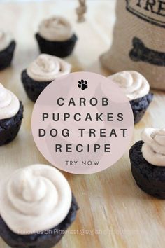 Carob Pupcakes Dog Treat Recipe Pupcakes Dog, Vegetarian Dog Treats, Yogurt Frosting, Pet Treats Recipes, Dog Treat Recipe, Dog Treats Grain Free, Healthy Dog Treats Homemade, Carob Powder