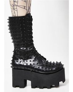 Black Metal Boots Gothic Platform Boots With Grommets, Metal Boots, Gothic Ankle-high Platform Boots For Parties, Knee-high Faux Leather Punk Platform Boots, Grunge Fashion Outfits, Dolls Kill Black Boots, Fishnet Bodysuit, Candy Kids, White Fishnets