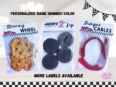 three packages of personalized name and number color cookies, oreo's & more labels available