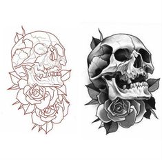 two skulls and roses tattoo designs