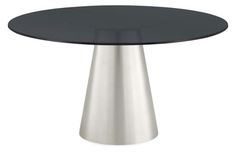 a round table with black top and silver base