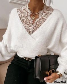 Color: white, Size: S Cozy Womens Sweaters, Style Désinvolte Chic, Drop Shoulder Sweaters, Plus Size Sweaters, Mode Inspo, Trend Fashion, 가을 패션, Mode Inspiration, Girls Fashion