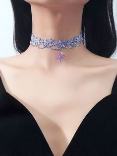 Purple Choker, Solid Necklace, Prom Necklaces, Lace Choker Necklace, Embellished Fashion, Purple Style, Mauve Purple, Pendant Choker, Purple Necklace