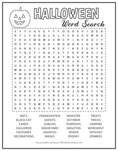 halloween word search printable worksheet